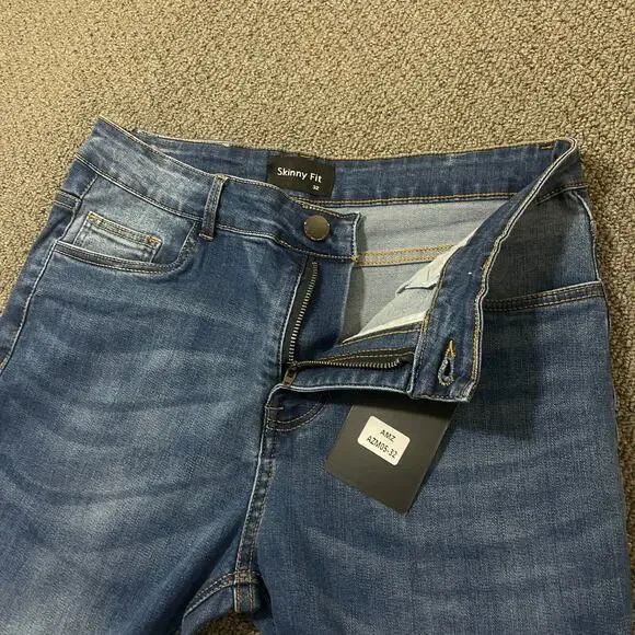 GINGTTO Mens Jeans Size 32x28 Skinny Fit Stretch Pants 32 28 Blue Denim - Picture 6 of 13